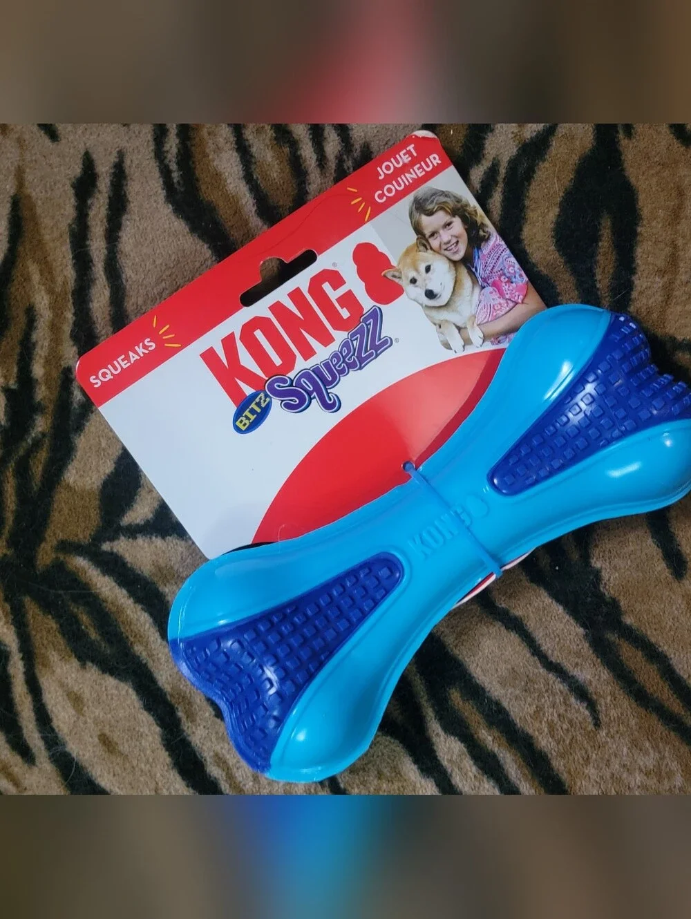 Kong Dog Bitz Squeezz Blue Dual-Tone Bone Toy Large Ea.